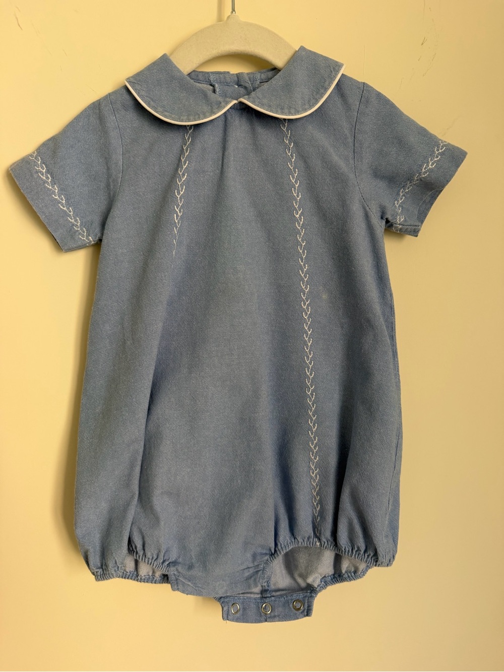 Little English Blue Boy Bubble with White Stitching